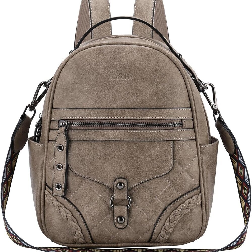 Vegan Leather Small Backpack For Women Compact Stylish Vintage Mini Handbag